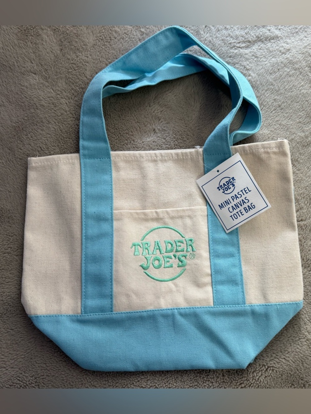 Pastel Canvas Tote Bag - Light Blue & Cream